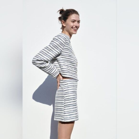 ZARA GOLD BUTTON TEXTURED SKIRT Blue - Picture 7 of 10